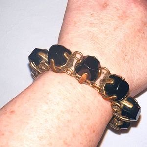 J Crew Black Faceted Glass Brass Chunky Bracelet